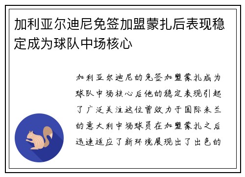 加利亚尔迪尼免签加盟蒙扎后表现稳定成为球队中场核心